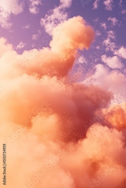 Fototapeta Stunning, vibrant clouds in hues of peach and pink, against a gradient sunset sky.  Soft, fluffy cloudscape with delicate details