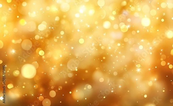 Fototapeta Golden bokeh lights create festive background