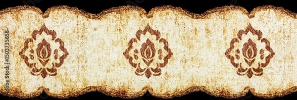 Fototapeta Aged parchment border with repeating floral motifs