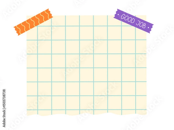 Fototapeta Minimalist grid notebook page with a cheerful Good Job sticker, ideal for planning, organizing, or educational designs.