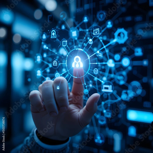 Fototapeta 
A close-up of a person's hand hovering over a digital touchscreen