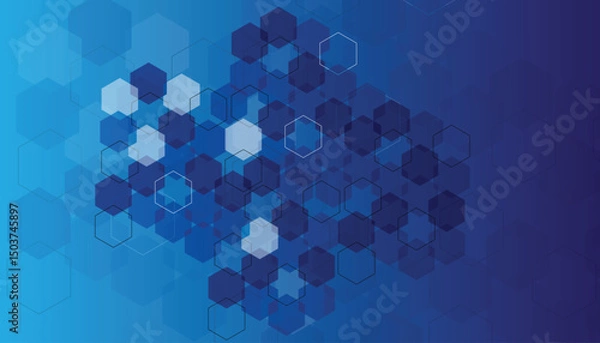 Fototapeta Blue gradient colour background. Modern banner with lines hexagon. 