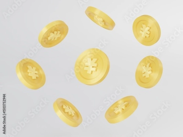 Obraz Golden Yen Coins Floating A 3D Render of Japanese Currency