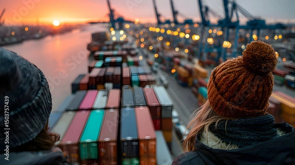 Obraz Sunset over Cargo Containers in Port