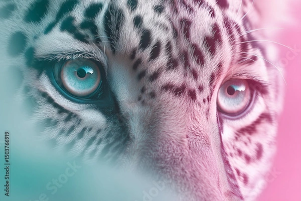 Obraz close up of a leopard eye,Animal Portrait,looking through greenery, natural frame