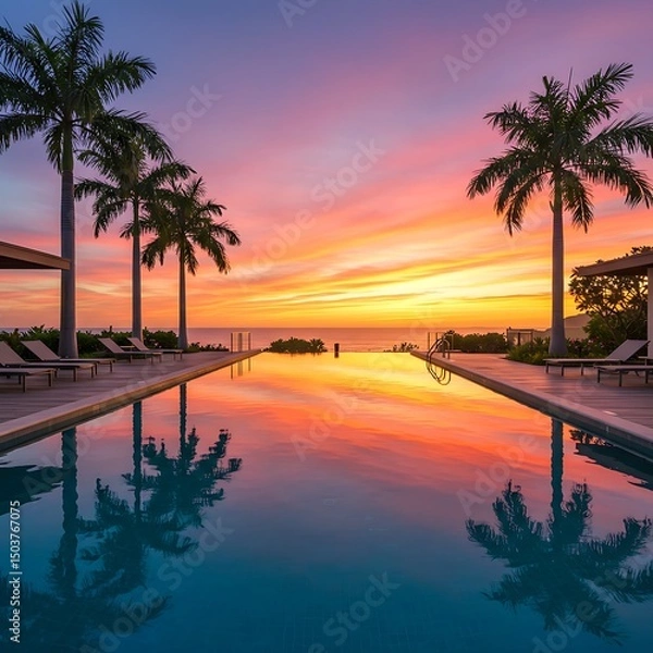 Obraz Outdoor swimming pool at sunset