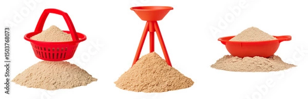 Obraz Red Containers with Sand Piles on Transparent Isolated Background