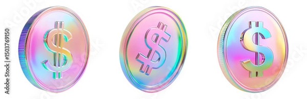 Fototapeta Isolated Transparent Coin Symbols with Colorful Background Effects