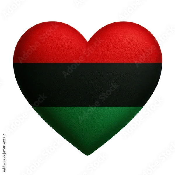 Obraz Colorful heart graphic representing unity, vibrant red black and green colors, ideal for themes of love and identity, copy-space available. Isolated on white background or PNG