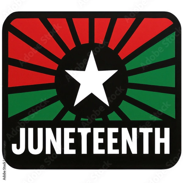 Obraz Colorful Juneteenth celebration emblem, featuring a bold star with rays, symbolizing freedom and heritage, vibrant design for events. Isolated on white background or PNG