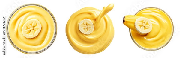 Obraz Fresh Banana Smoothie with Creamy Texture on Isolated Background
