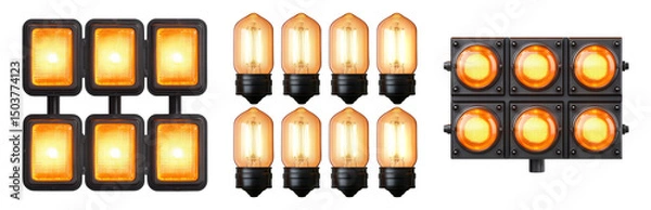 Obraz Isolated Set of Vintage Light Bulbs with Transparent Background