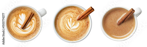 Obraz Isolated Cup of Coffee with Cinnamon Stick on Transparent Background