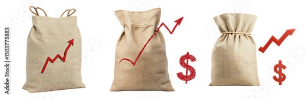 Obraz Isolated Transparent Background With Money Bags and Growth Symbols