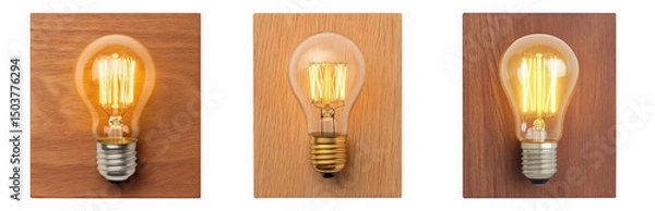Obraz Vintage Light Bulbs Isolated on Wooden Background for Design Use