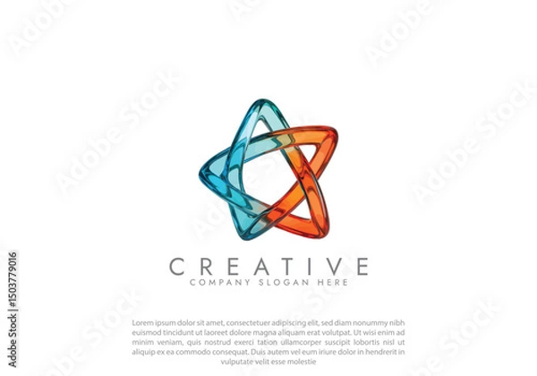 Fototapeta Abstract Glass Triangular Torus Knot 3D Logo on white background