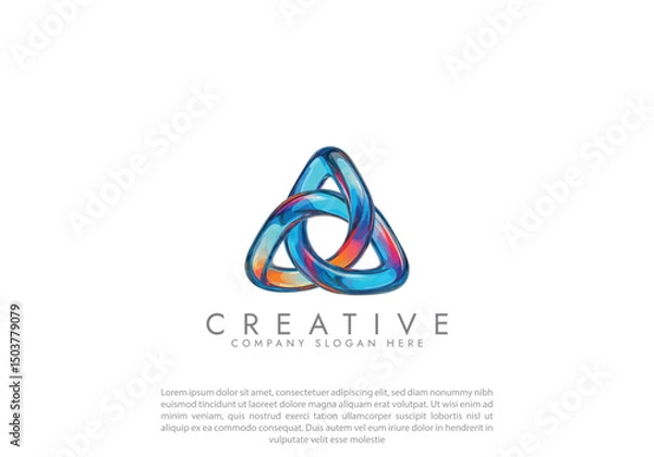 Fototapeta Abstract Glass Triangular Torus Knot 3D Logo on white background