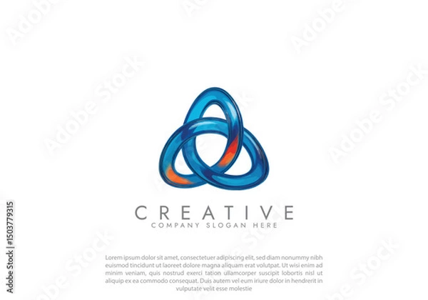 Fototapeta Abstract Glass Triangular Torus Knot 3D Logo on white background