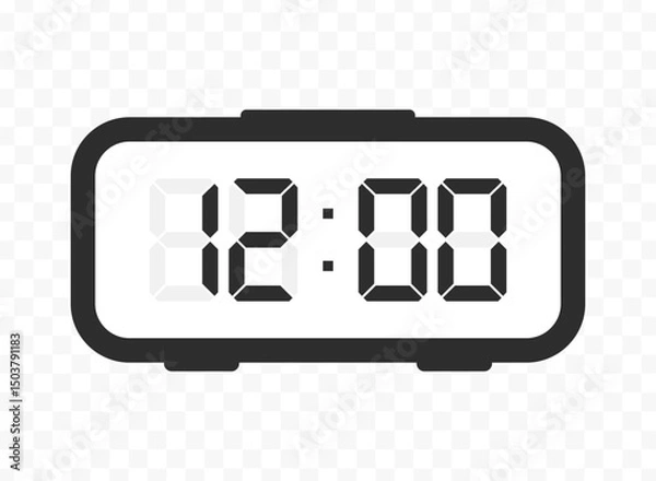 Fototapeta Vector illustration of twelve o'clock digital clock icon sign and symbol. colored icon for website design .Simple design on transparent background.