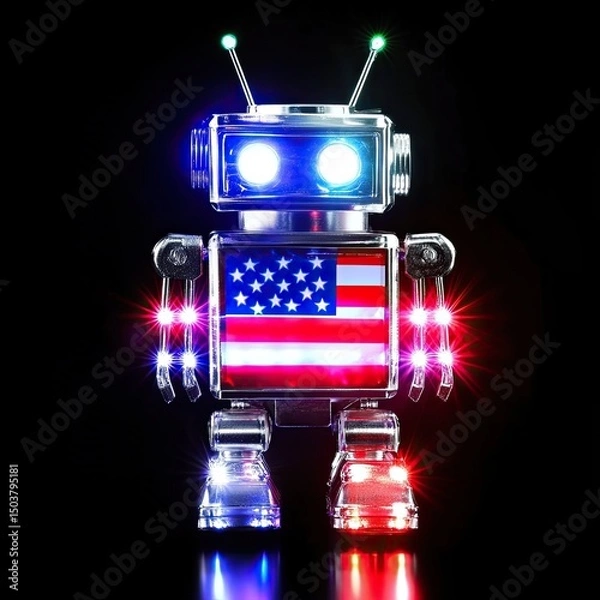 Fototapeta Patriotically-themed robot with LED lights