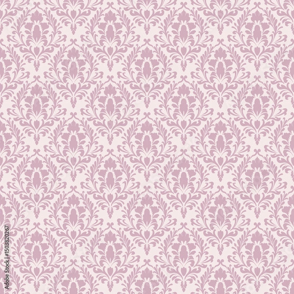 Fototapeta Repeating Floral Damask Seamless Pattern Vector in Pink for Fabric, Wallpaper, Packaging, Ceremony, Backgrounds, and Decorative Craft Design Projects