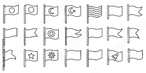 Obraz Hand Drawn Flag Outline Vector Set – Sketchy Flag Icons and Banner Elements