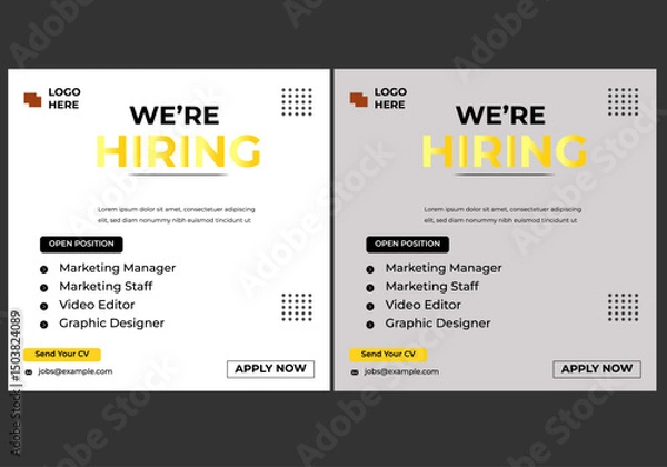 Obraz We are hiring recruitment open job vacancy design vector social media post banner template or web banner layout.