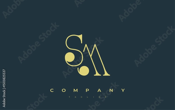 Fototapeta SM Typography Logo Design. Stylish monogram design depiction featuring the letters S and M combined in an artistic signature style, delivering a unique and creative visual representation.
