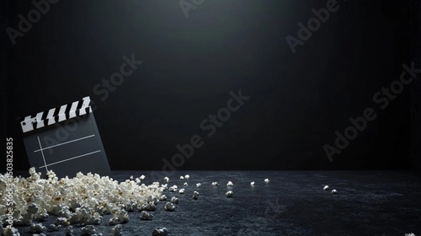 Fototapeta A dark background with popcorn scattered