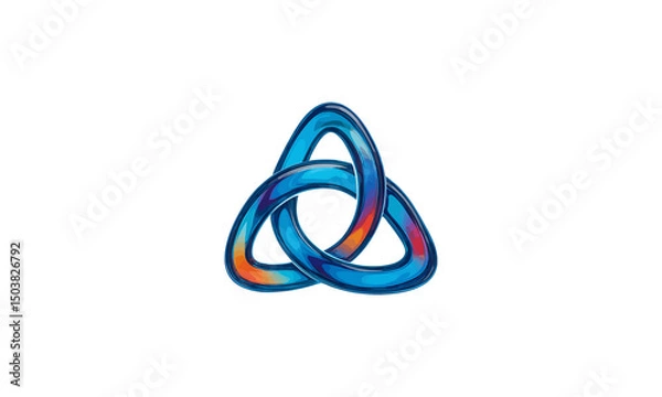 Fototapeta Abstract Glass Triangular Torus Knot 3D Logo Transparent background 