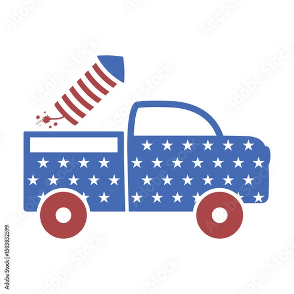 Obraz Patriotic Pickup Truck with Firework and American Element