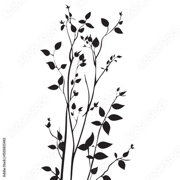 Fototapeta Small leaf plant silhouette pattern wallpaper. Black and white. minimal artwork. simple template. tattoo design. card and package. Vector illustration.