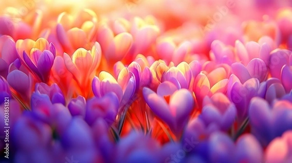 Obraz Spring Crocus Field in Sunrise