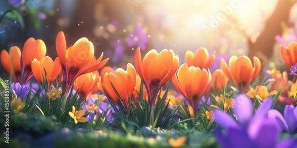 Obraz Spring Crocus Garden in Sunlight