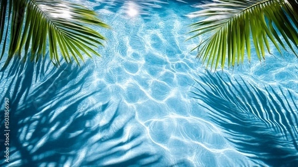 Obraz Tropical Pool Water Surface with Palm Leaves (1)