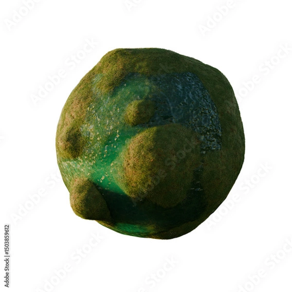 Fototapeta A mysterious forested planet with lush vegetation and lakes. 3D rendering.	
