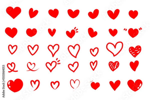 Obraz 手描き風の赤いハートアイコンセット | Hand-drawn Red Heart Icon Set