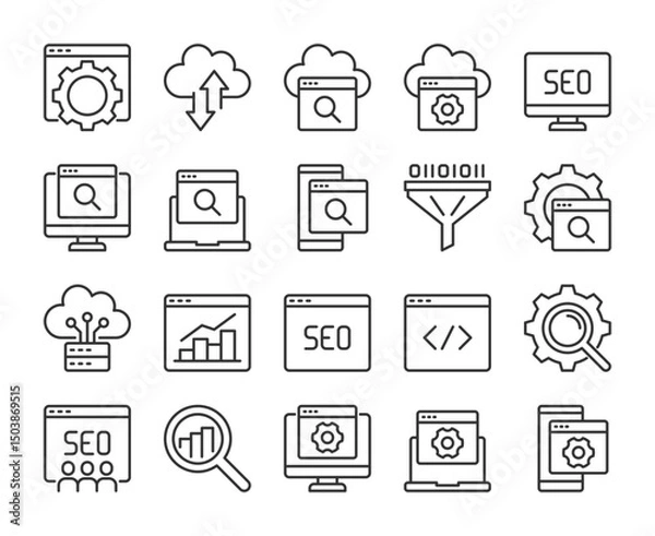 Obraz SEO icons. SEO marketing line icon set. Editable Stroke.