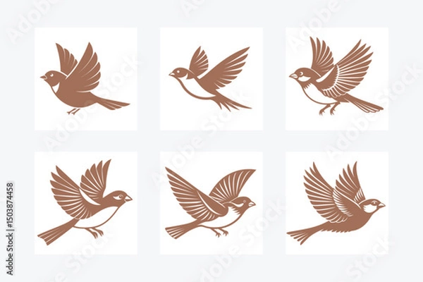 Obraz Flying Sparrow Set Vector Illustration.
