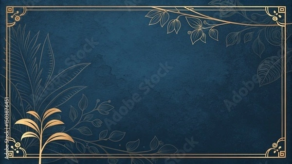 Fototapeta background featuring a gold leaf frame design against a textured navy backdrop, ideal for formal invitations, event posters, or elegant greeting card designs.