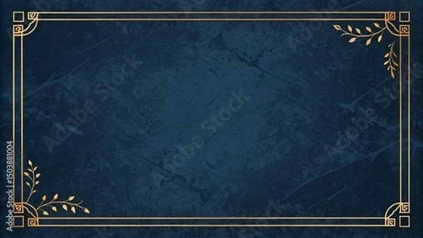Fototapeta background featuring a gold leaf frame design against a textured navy backdrop, ideal for formal invitations, event posters, or elegant greeting card designs.