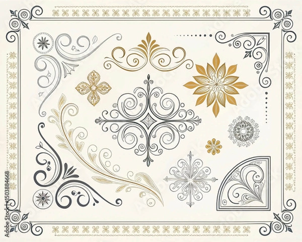 Fototapeta set of ornamental design elements, Set of decorative swirl calligraphic divider elements