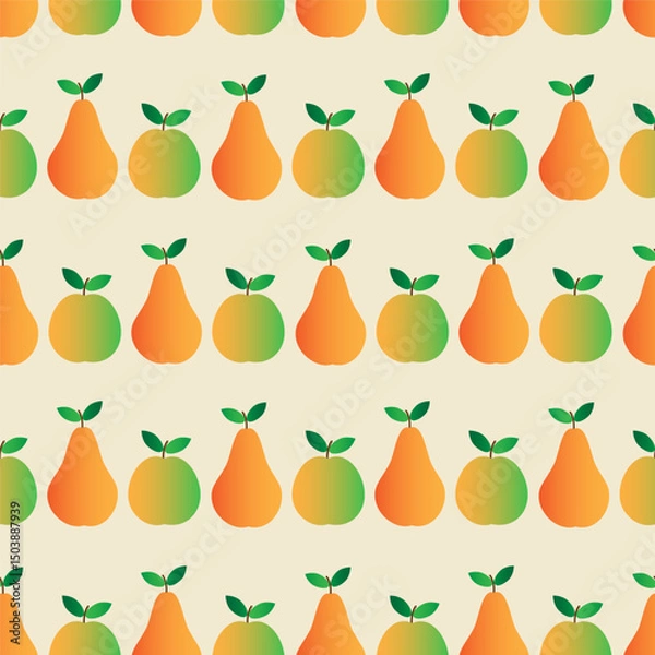 Fototapeta Seamless apple and pear pattern. Multicolored fruit. Web design, textile, print, packaging