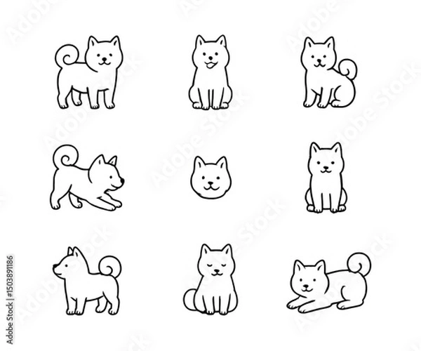 Fototapeta 柴犬のほんわかイラストセット２