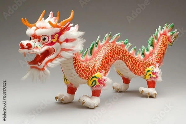 Obraz A large red dragon with white and green accents