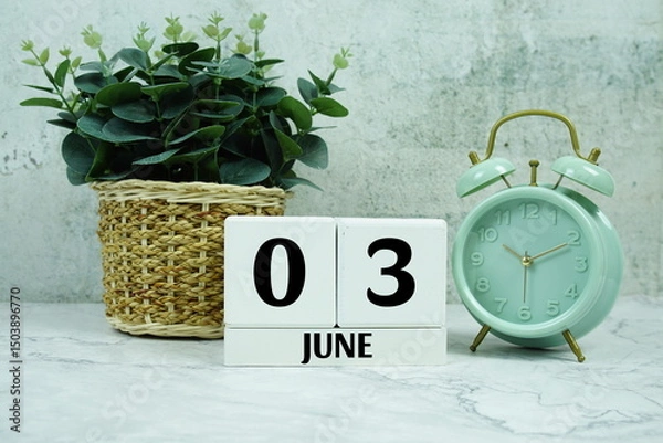 Fototapeta Wooden Calendar Showing the Date of June 3rd. Day 3 of  June Month
