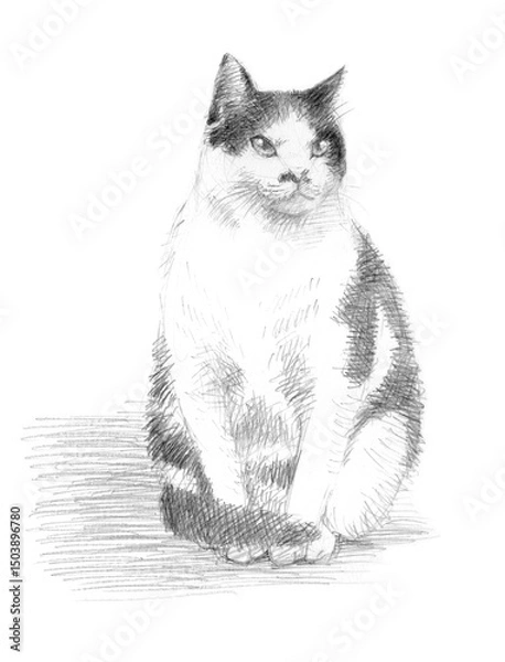 Obraz 白と黒の猫の鉛筆クロッキー