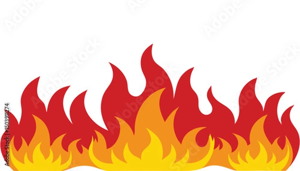 Obraz Stylized Fire Illustration with Vibrant Flames in Shades of Yellow, Orange, and Red Against a Clean White Background, Ideal for Graphic Design, Web Elements, and Backgrounds, Conveying Heat, Energy, a