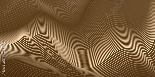 Fototapeta Abstract wave curve background in golden color. Stock vector 3D modern background for your design.