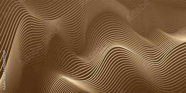 Fototapeta Abstract wave curve background in gold. Stock vector 3D modern background for your presentation, poster, brochure.